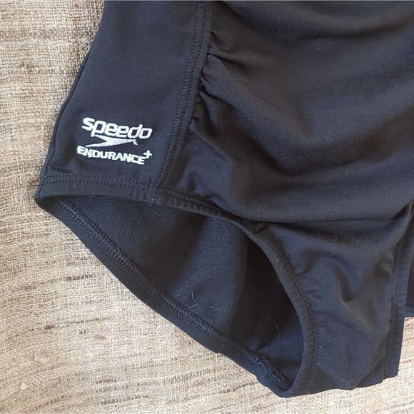 Speedo Endurance Black Swimsuit One Piece Ruched Tummy Control Womens 6 Small - Picture 2 of 11